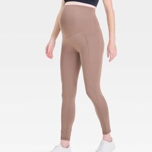 New Isabel Maternity Activewear Over the Belly Leggings Taupe Neutral XS NWT